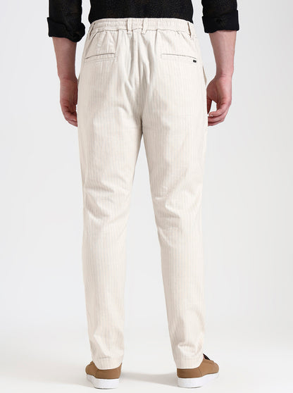Cream Striped Regular Fit Track Pant | JadeBlue