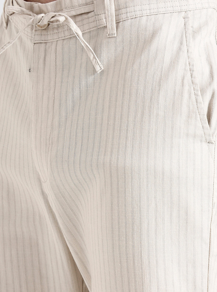 Cream Striped Regular Fit Track Pant | JadeBlue