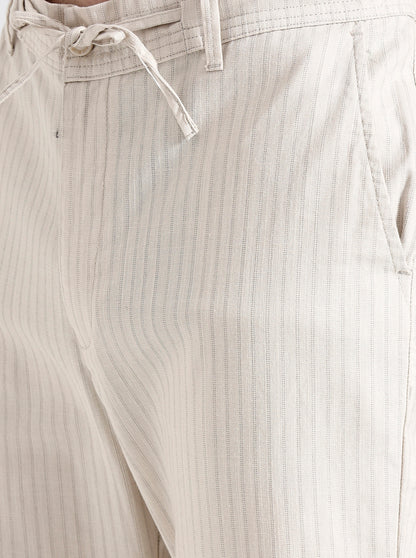 Cream Striped Regular Fit Track Pant | JadeBlue