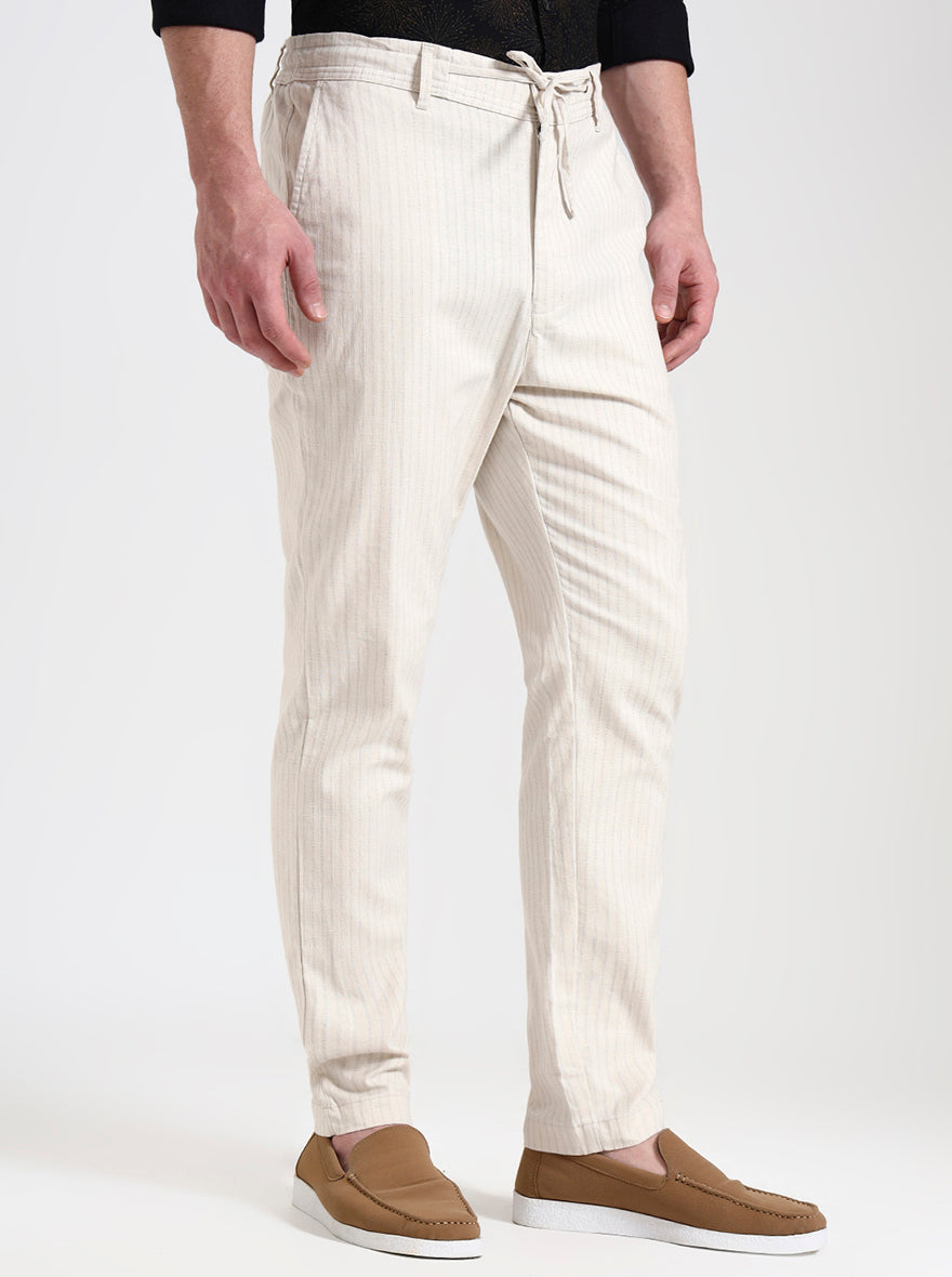 Cream Striped Regular Fit Track Pant | JadeBlue
