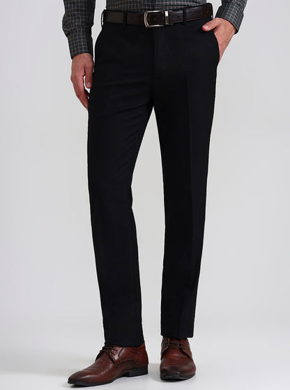 Black Solid Slim Fit Formal Trouser | JadeBlue Youth