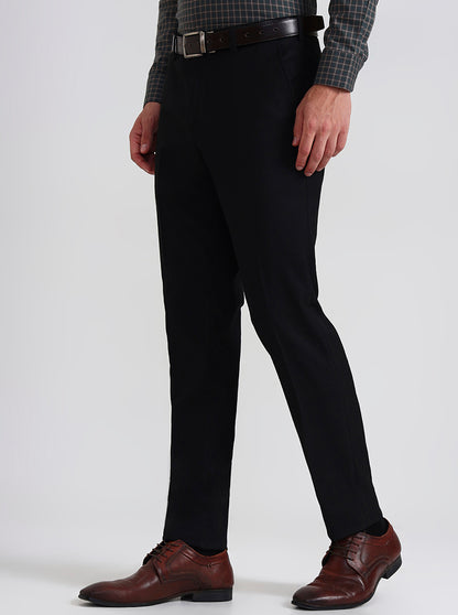 Black Solid Slim Fit Formal Trouser | JadeBlue Youth