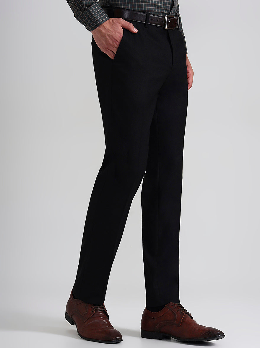 Black Solid Slim Fit Formal Trouser | JadeBlue Youth