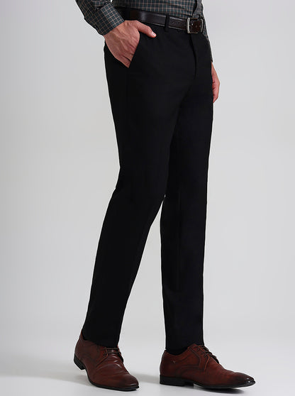 Black Solid Slim Fit Formal Trouser | JadeBlue Youth