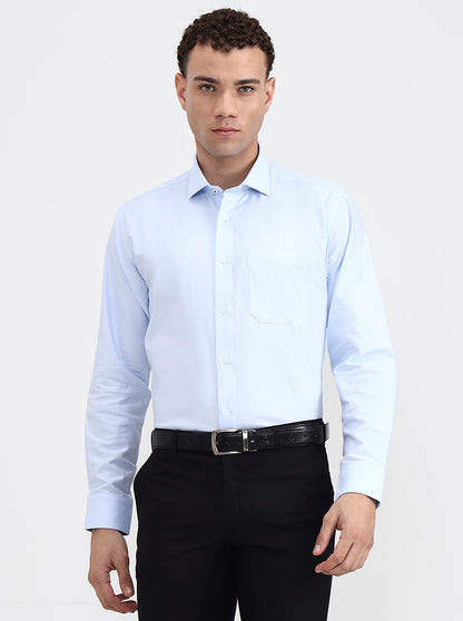Blue Printed Regular Fit Formal Shirt | JadeBlue