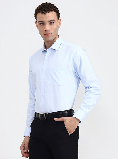 Blue Printed Regular Fit Formal Shirt | JadeBlue