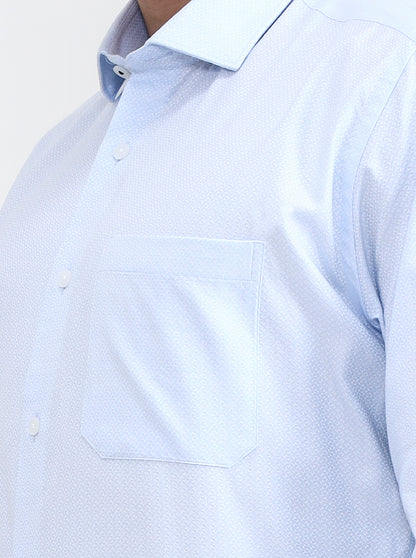 Blue Printed Regular Fit Formal Shirt | JadeBlue