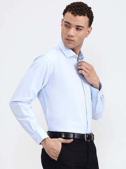 Blue Printed Regular Fit Formal Shirt | JadeBlue