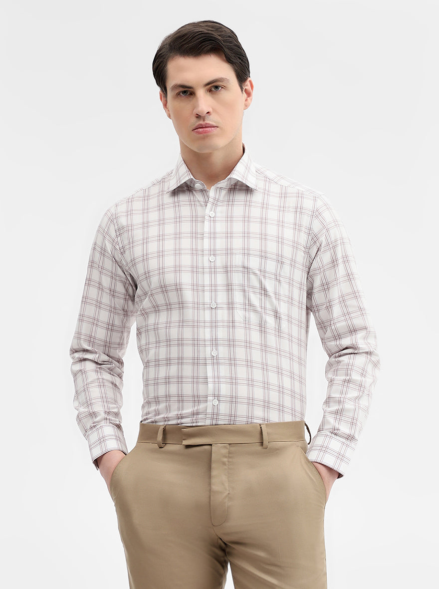 White & Beige Checked Slim Fit Formal Shirt | Metal
