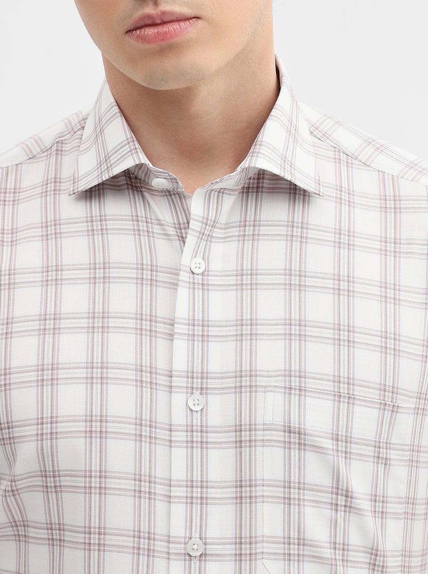 White & Beige Checked Slim Fit Formal Shirt | Metal