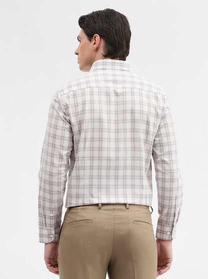 White & Beige Checked Slim Fit Formal Shirt | Metal