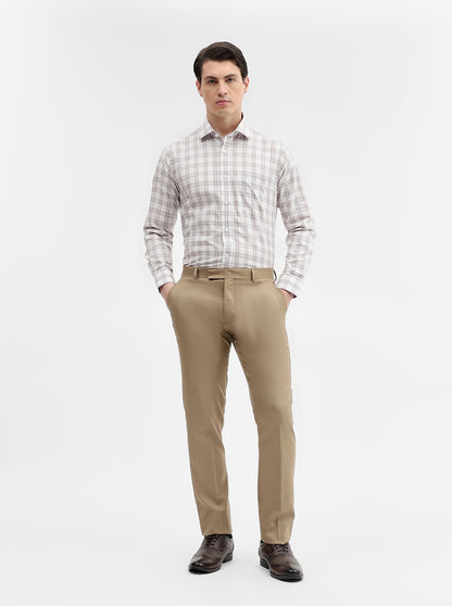 White & Beige Checked Slim Fit Formal Shirt | Metal