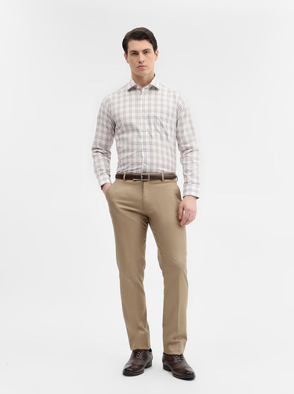 White & Beige Checked Slim Fit Formal Shirt | Metal