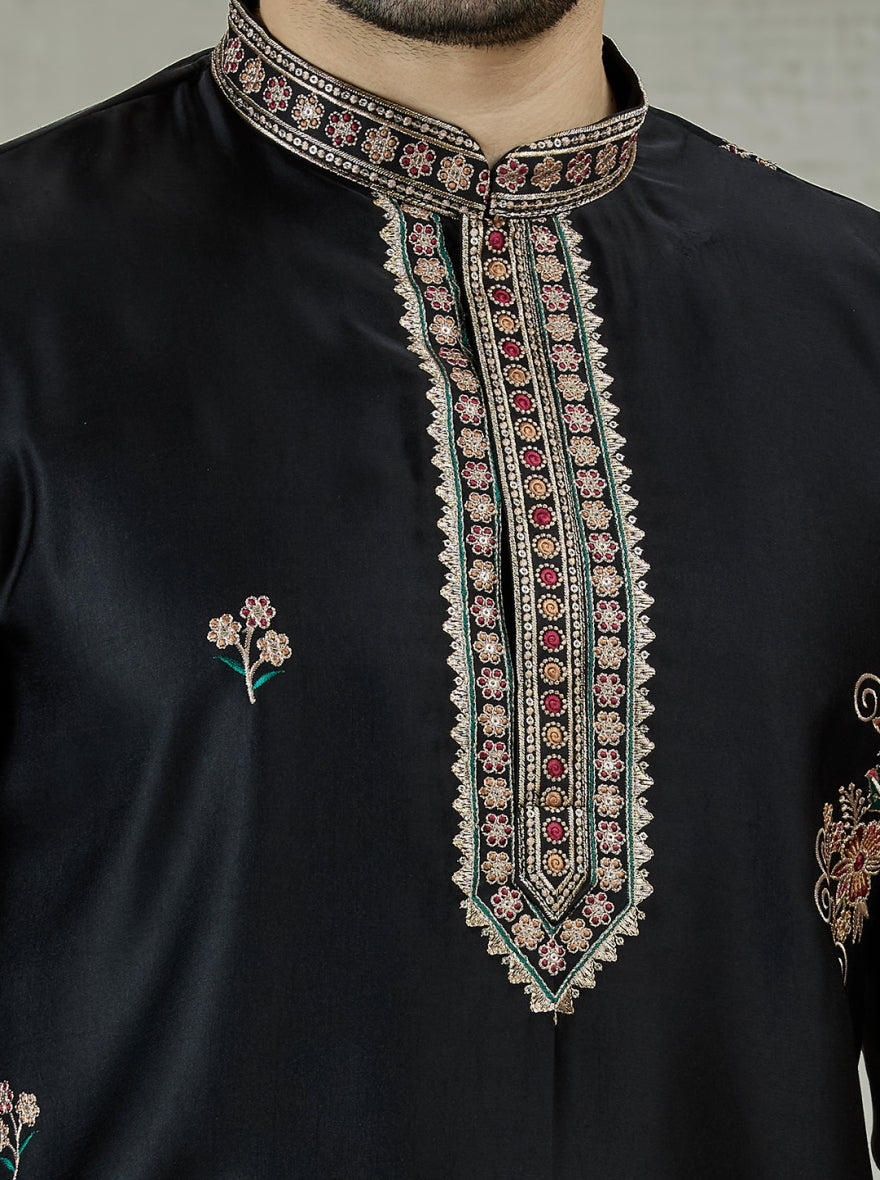 Black Embroidered Kurta Pajama | Virasana