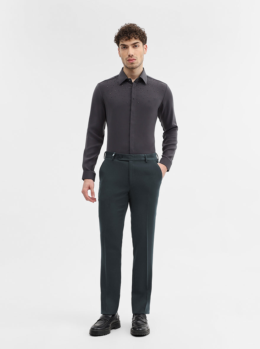 Dark Grey Solid Slim Fit Formal Trouser | Wyre