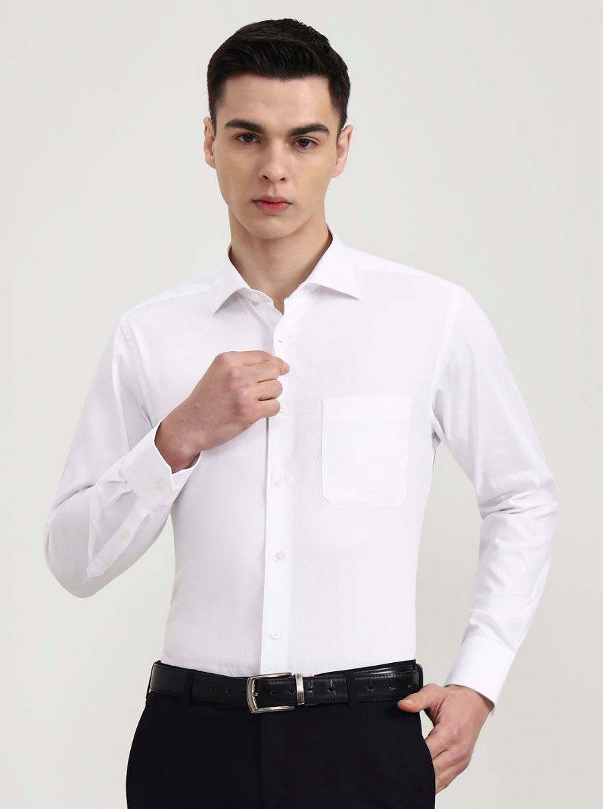 White Printed Slim Fit Formal Shirt | JadeBlue Super Luxe