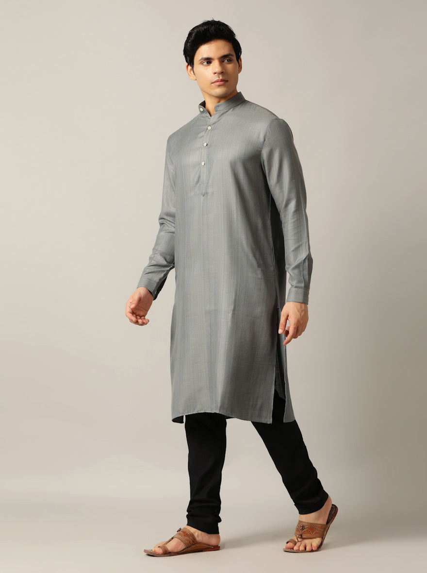 Grey Solid Regular Fit Modi Kurta | JadeBlue