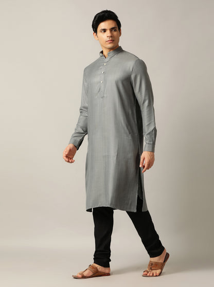 Grey Solid Regular Fit Modi Kurta | JadeBlue