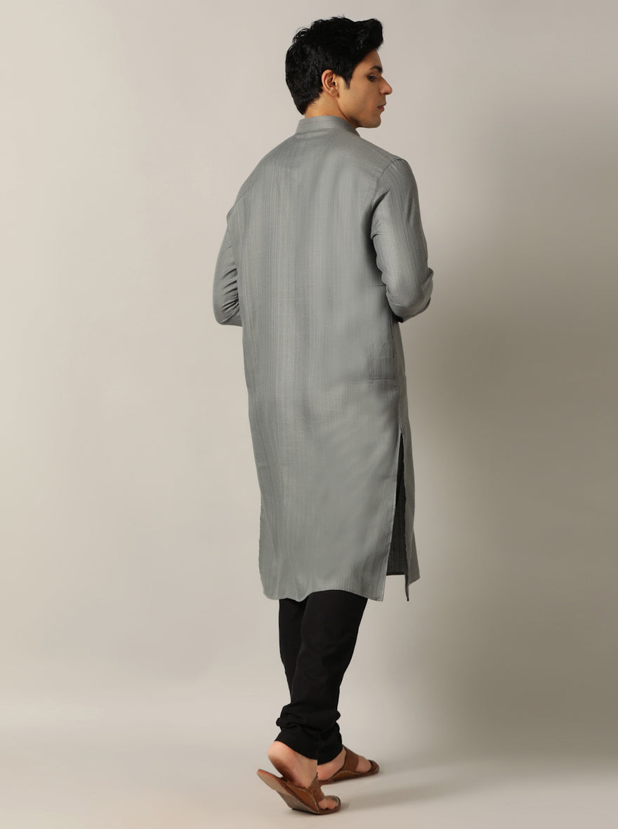 Grey Solid Regular Fit Modi Kurta | JadeBlue
