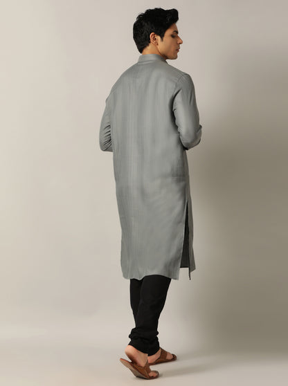 Grey Solid Regular Fit Modi Kurta | JadeBlue