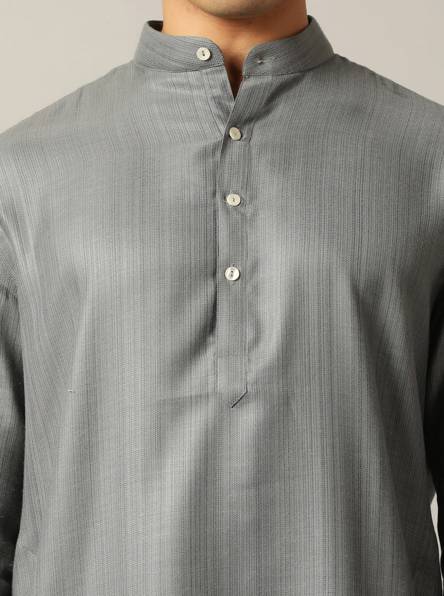 Grey Solid Regular Fit Modi Kurta | JadeBlue