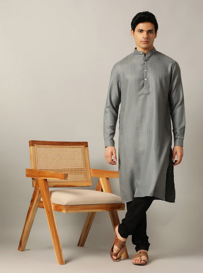 Grey Solid Regular Fit Modi Kurta | JadeBlue