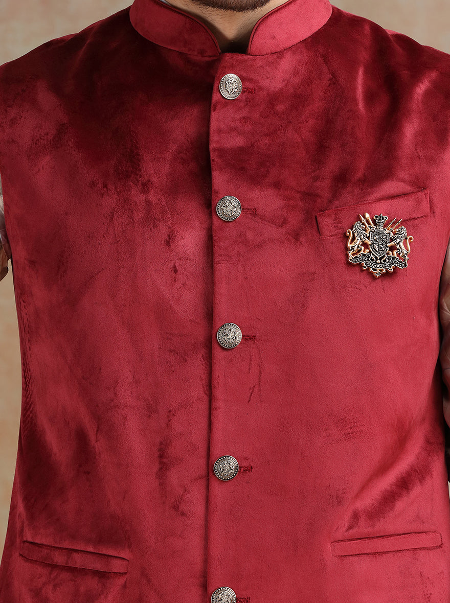 Maroon Broach Bandhgala Jacket | JB X JB