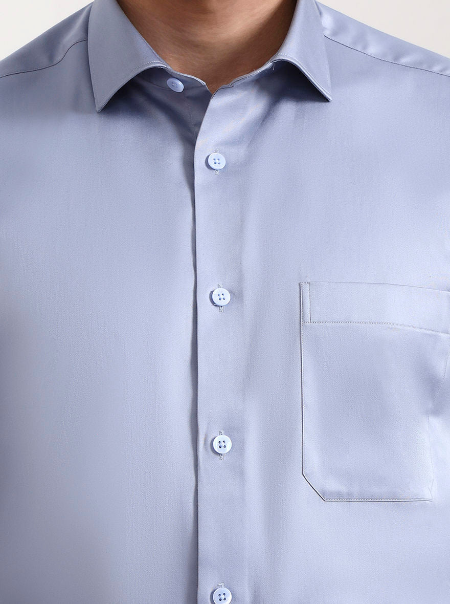 Sky Blue Solid Slim Fit Formal Shirt | Metal