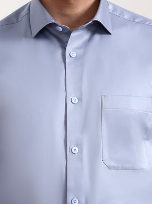 Sky Blue Solid Slim Fit Formal Shirt | Metal