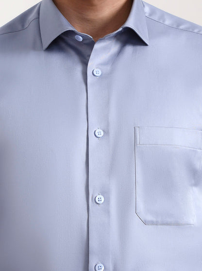 Sky Blue Solid Slim Fit Formal Shirt | Metal