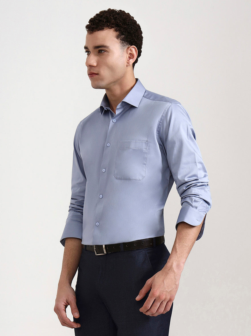 Sky Blue Solid Slim Fit Formal Shirt | Metal