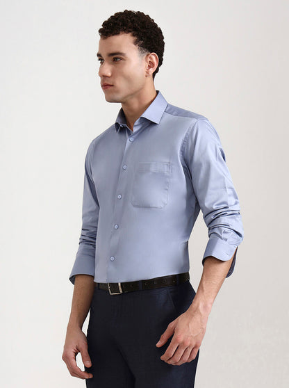 Sky Blue Solid Slim Fit Formal Shirt | Metal