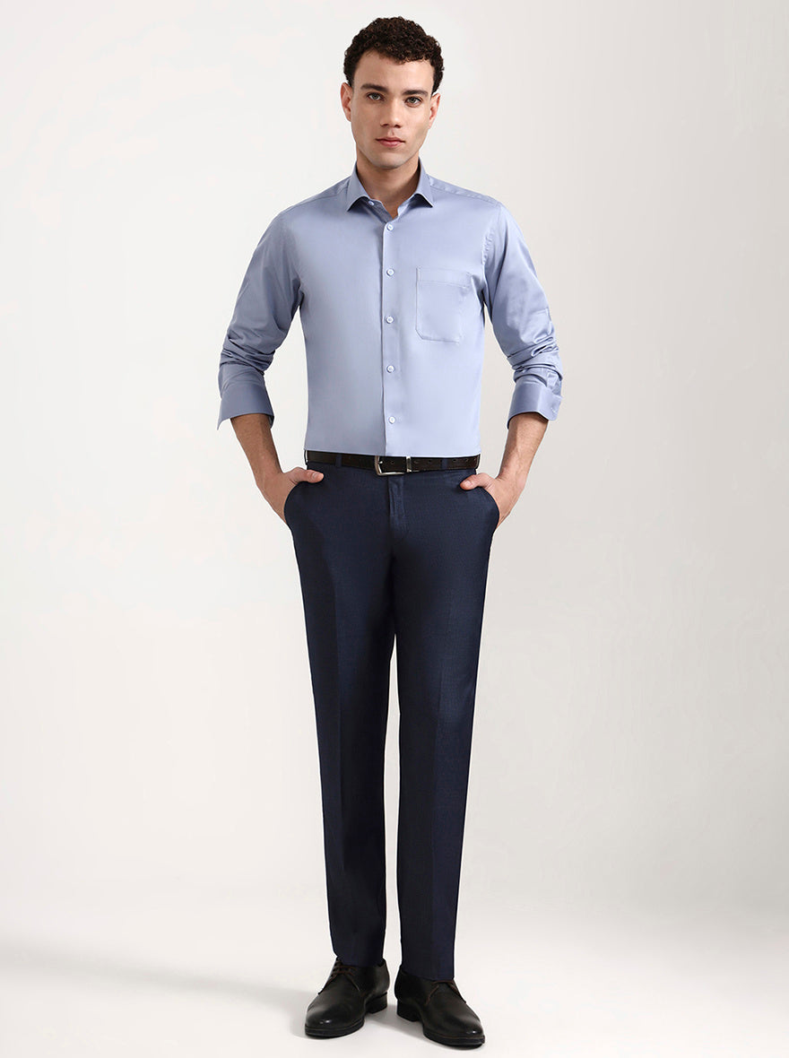 Sky Blue Solid Slim Fit Formal Shirt | Metal