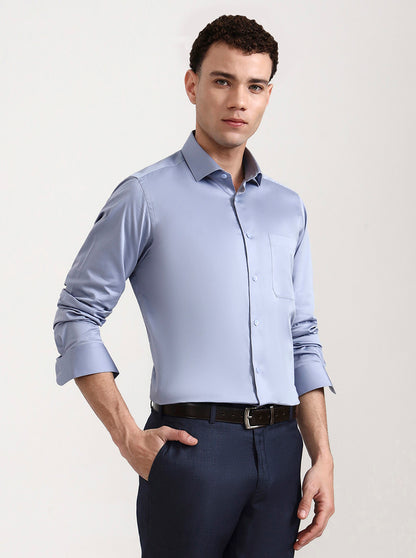 Sky Blue Solid Slim Fit Formal Shirt | Metal