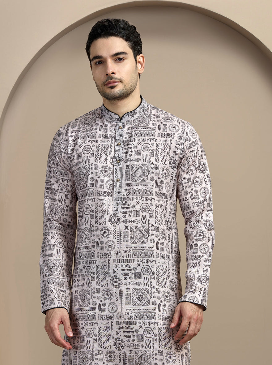 Black & Beige Printed Kurta | The Kurta Company