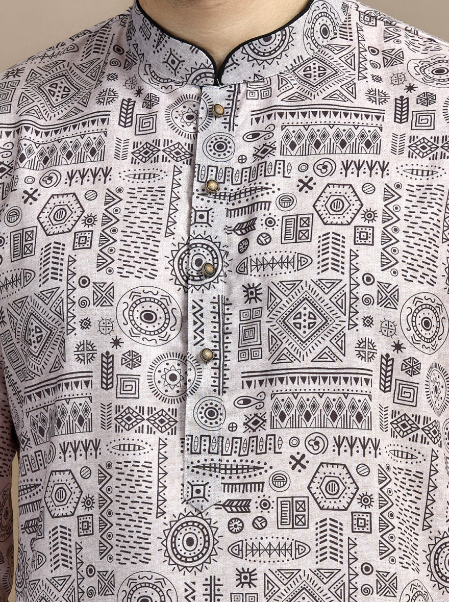 Black & Beige Printed Kurta | The Kurta Company