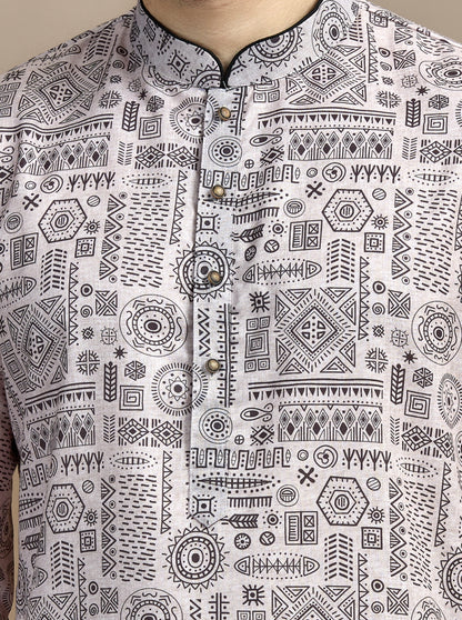 Black & Beige Printed Kurta | The Kurta Company