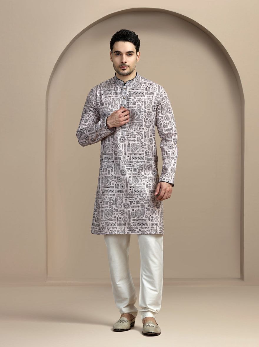 Black & Beige Printed Kurta | The Kurta Company
