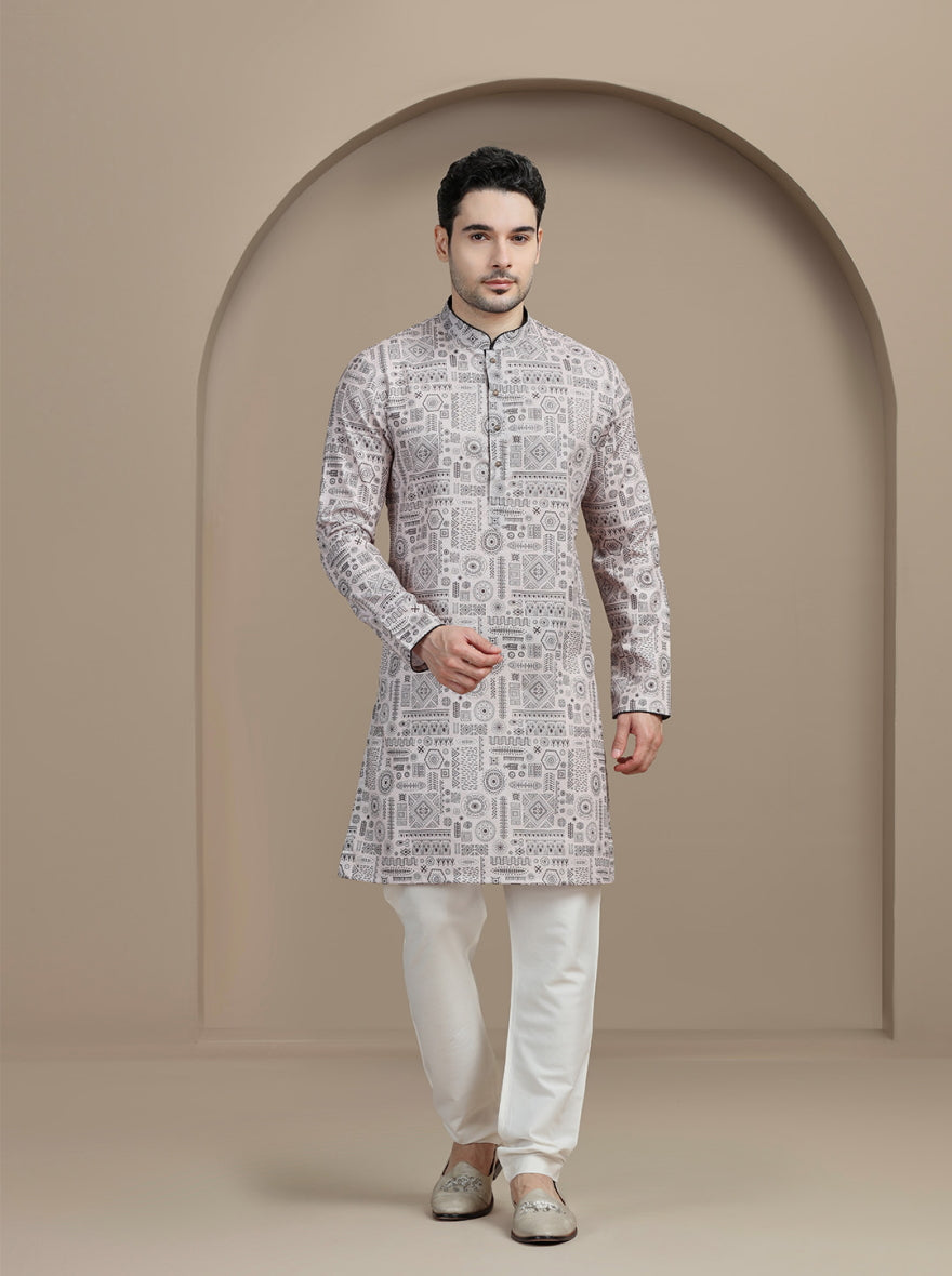 Black & Beige Printed Kurta | The Kurta Company