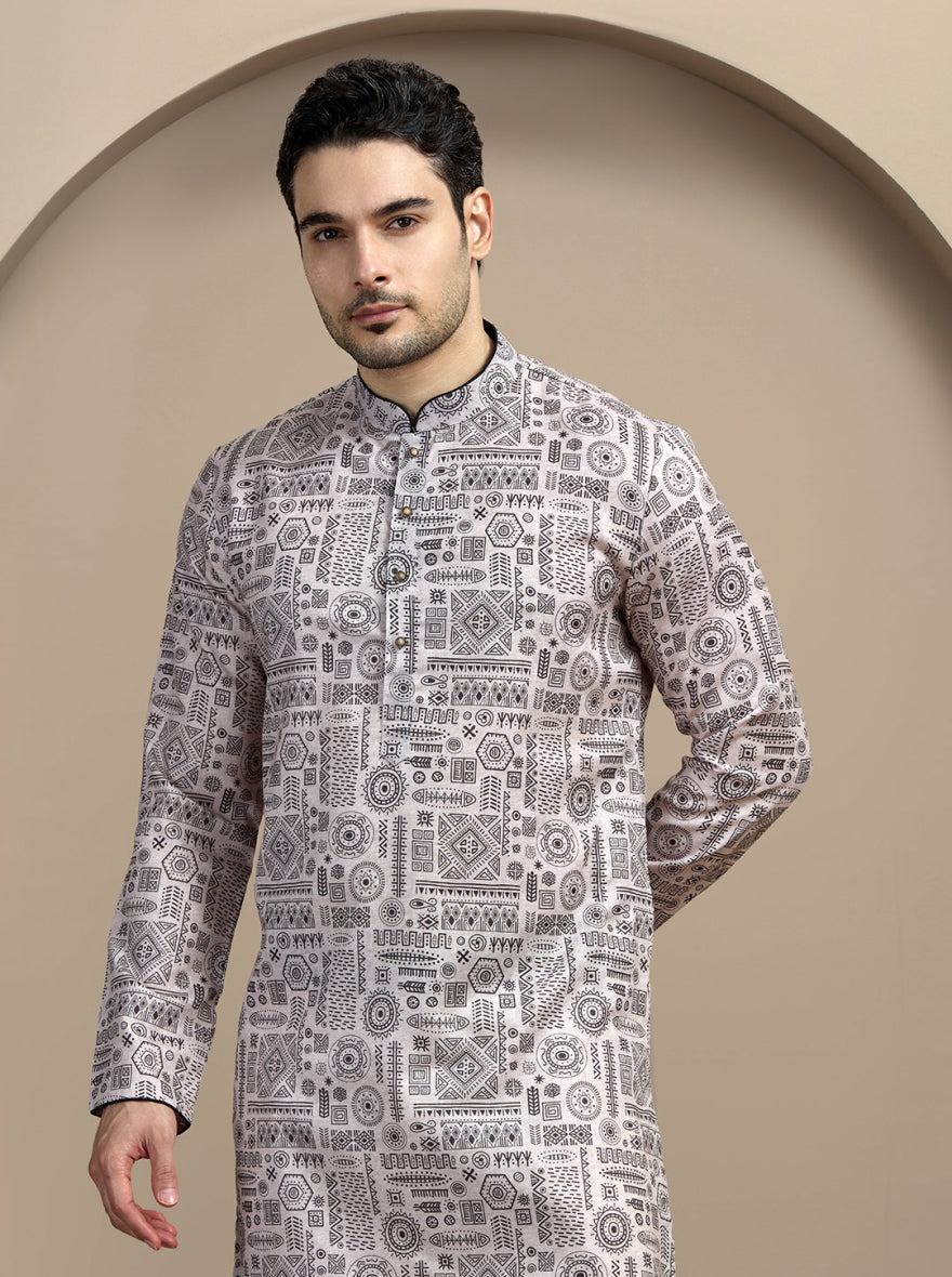 Black & Beige Printed Kurta | The Kurta Company