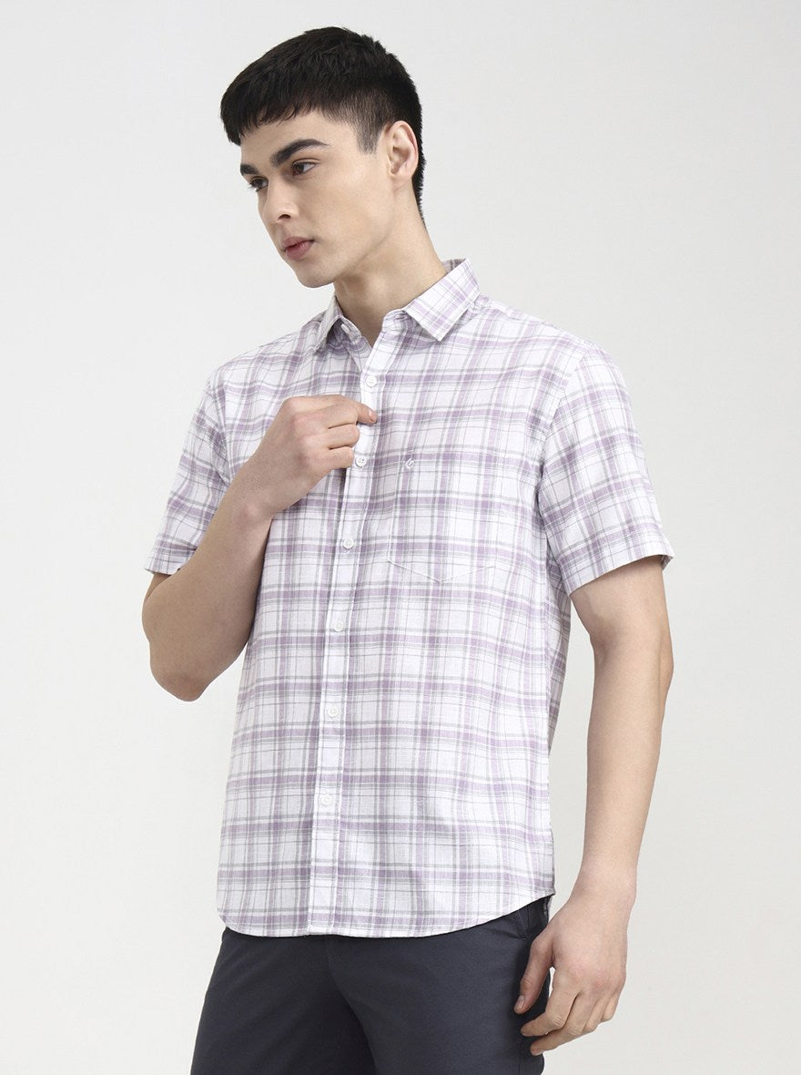 White & Purple Checked Slim Fit Casual Shirt | Greenfibre