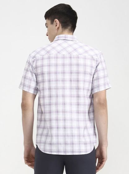 White & Purple Checked Slim Fit Casual Shirt | Greenfibre