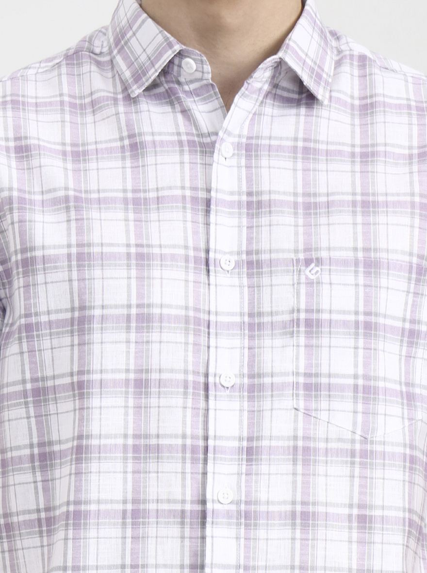 White & Purple Checked Slim Fit Casual Shirt | Greenfibre