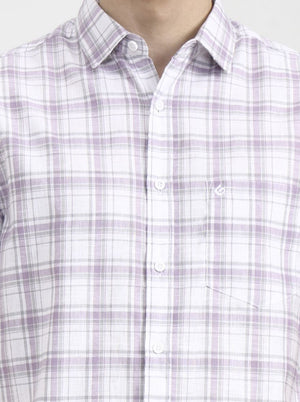 White & Purple Checked Slim Fit Casual Shirt | Greenfibre