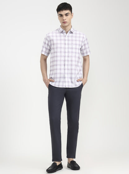 White & Purple Checked Slim Fit Casual Shirt | Greenfibre