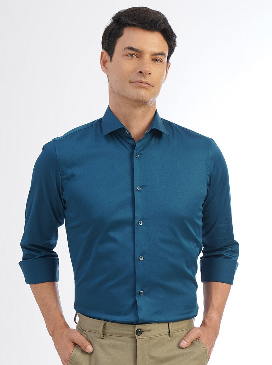 Blue Solid Slim Fit Party Wear Shirt | Wyre