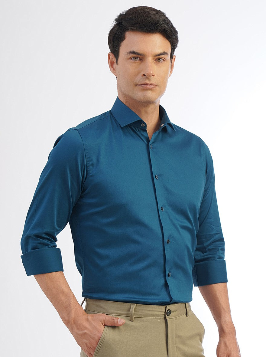Blue Solid Slim Fit Party Wear Shirt | Wyre