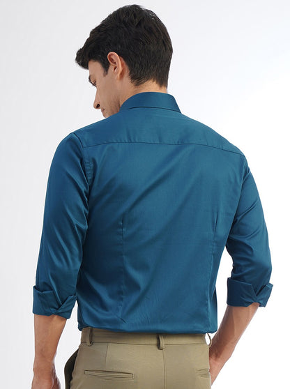 Blue Solid Slim Fit Party Wear Shirt | Wyre