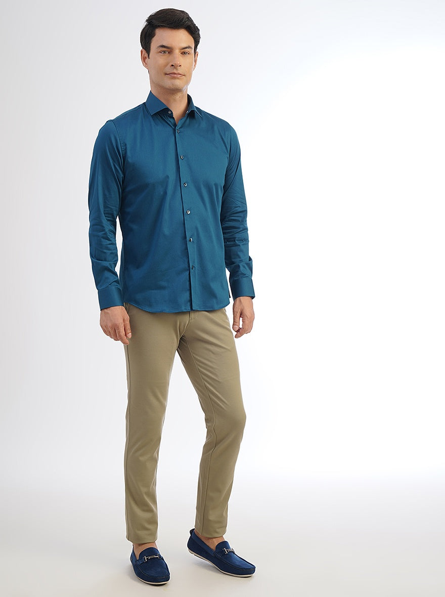 Blue Solid Slim Fit Party Wear Shirt | Wyre