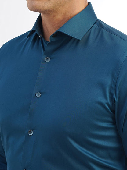 Blue Solid Slim Fit Party Wear Shirt | Wyre